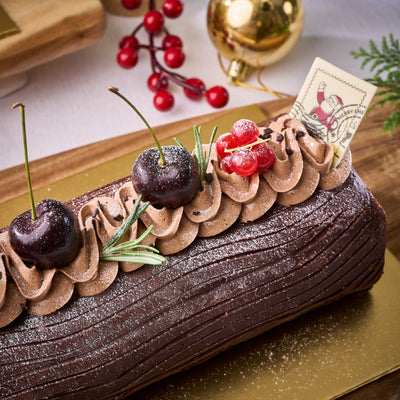 Chocolate Cherry Swirl Log Cake (Slice)