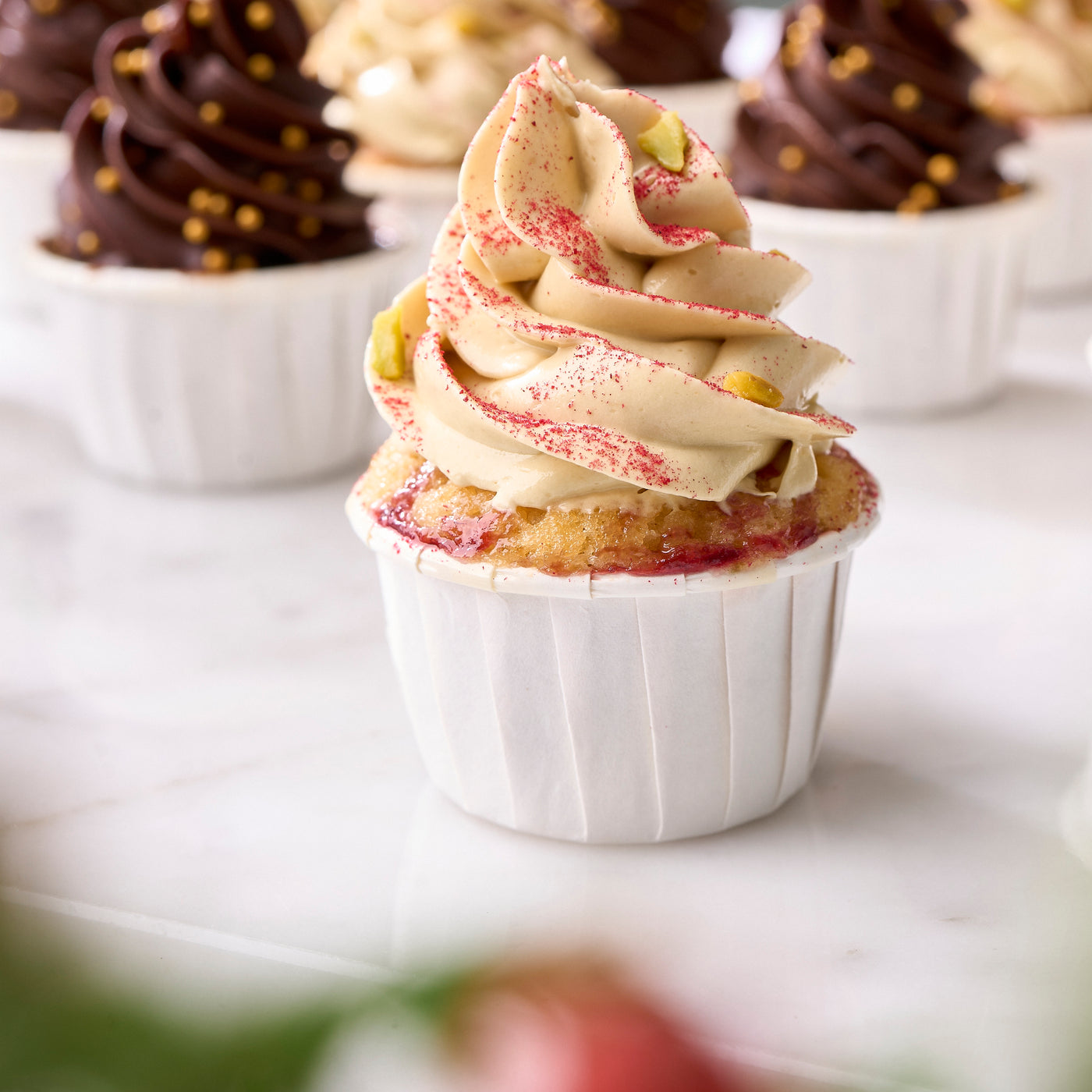Mini Xmas Tree Cupcake: Raspberry Pistachio